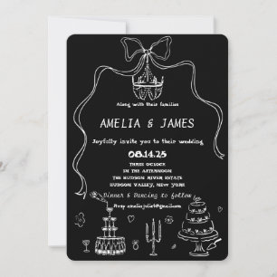 Whimsical Hand Drawn Bow Drawing Quirky Wedding Invitation