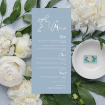 Whimsical Hand drawn Bow Dusty Blue Wedding Menu