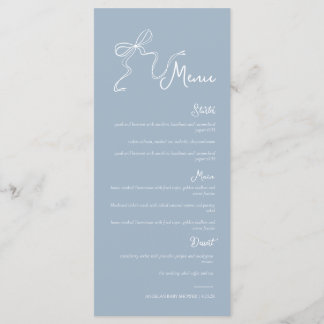 Whimsical Hand drawn Bow Dusty Blue Wedding Menu