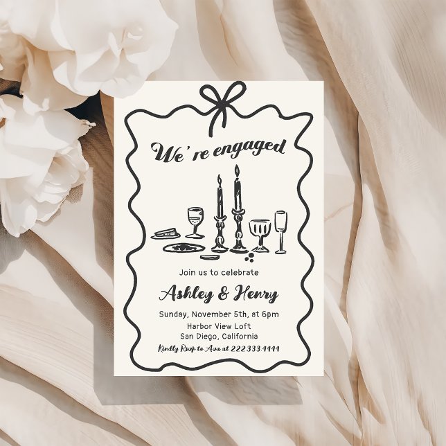 Whimsical Hand Drawn Bow Engagement Party Invitation (Creator Uploaded)