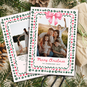 Whimsical Hand Drawn Bow Frame Christmas 2 Photo Holiday Card
