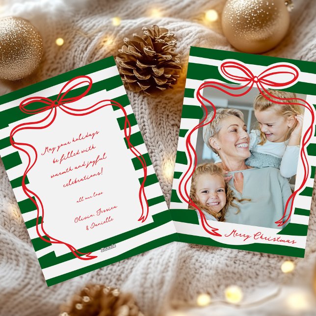 Whimsical Hand-drawn Bow Frame Photo Christmas  Holiday Card (Creator Uploaded)