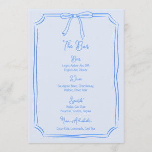 Whimsical Hand Drawn Bow Girly Coquette Blue Menu