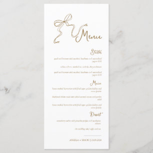 Whimsical Hand drawn Bow Gold Wedding Menu