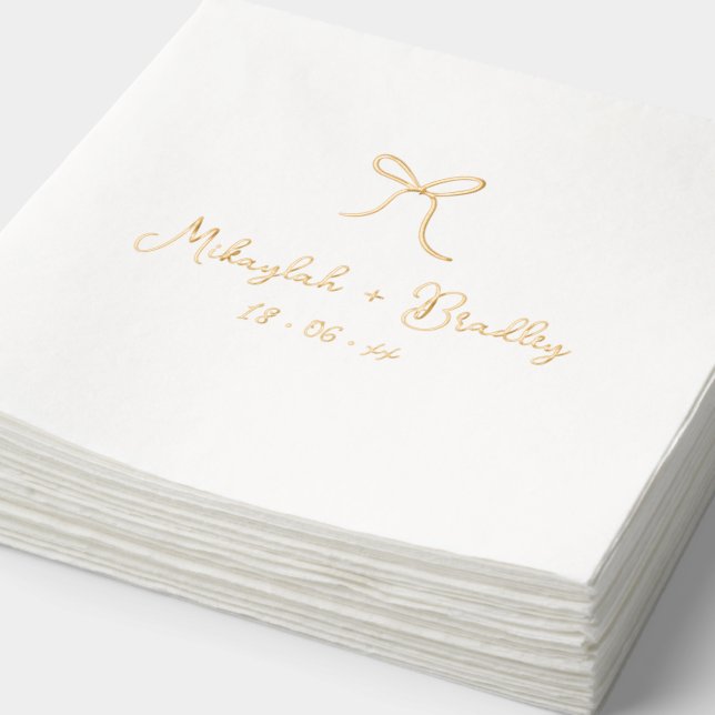 Whimsical Hand Drawn Bow Personalised Wedding  Foil Napkins (Detail)