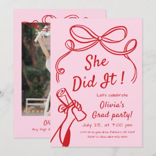 Whimsical Hand Drawn Bow Photo Graduation Party I Invitation