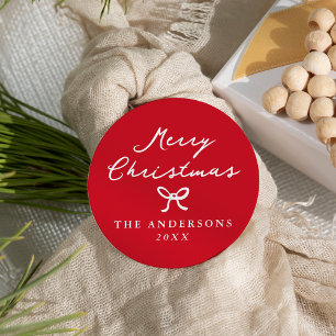 Whimsical Hand-Drawn Bow Red Christmas Classic Round Sticker
