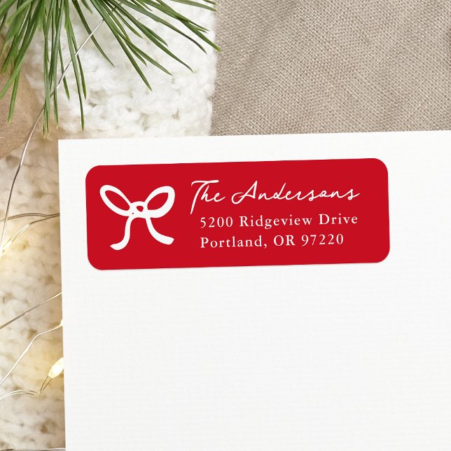 Whimsical Hand-Drawn Bow Red Return Address (Creator Uploaded)