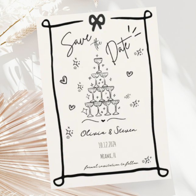Whimsical Hand Drawn Bow Scribble Save the Date Invitation (Creator Uploaded)