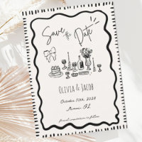 Whimsical Hand Drawn Bow Scribble Wavy Wedding