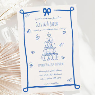 Whimsical Hand Drawn Bow Scribble Wedding Invitation