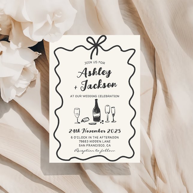 Whimsical Hand Drawn Bow Wedding Invitation (Creator Uploaded)