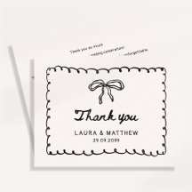 Whimsical Hand Drawn Bow Wedding Thank You Card
