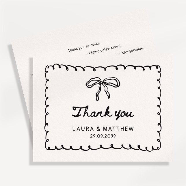 Whimsical Hand Drawn Bow Wedding Thank You Card (Creator Uploaded)