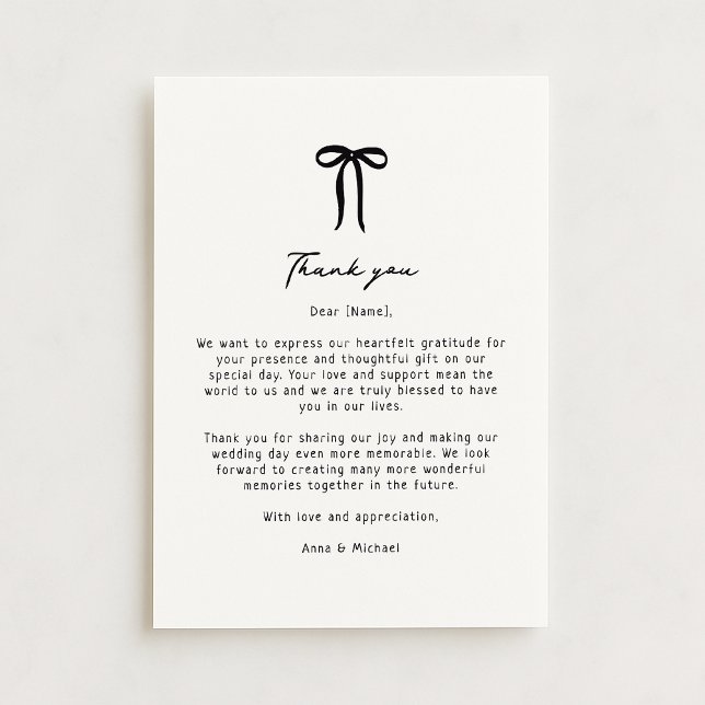 Whimsical, hand drawn bow wedding thank you card (Creator Uploaded)