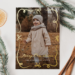 Whimsical Hand-Drawn Bows 2 Photo Foil Holiday Card