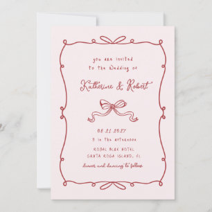 Whimsical Hand Drawn Bows Budget Wedding Invitation