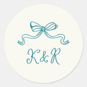 Whimsical Hand Drawn Bows Double Monogram Wedding Classic Round Sticker