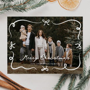 Whimsical Hand-Drawn Bows Photo Christmas Holiday Postcard