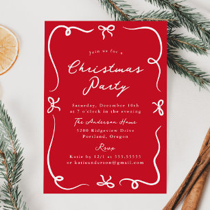 Whimsical Hand-Drawn Bows Red Christmas Party Invitation