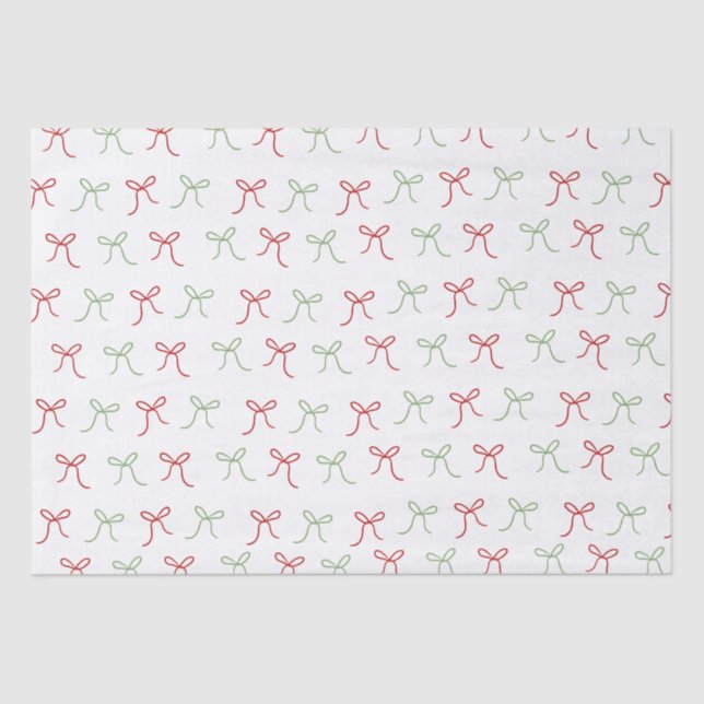 Whimsical Hand Drawn Bows Red & Green Christmas Tissue Paper (Front)