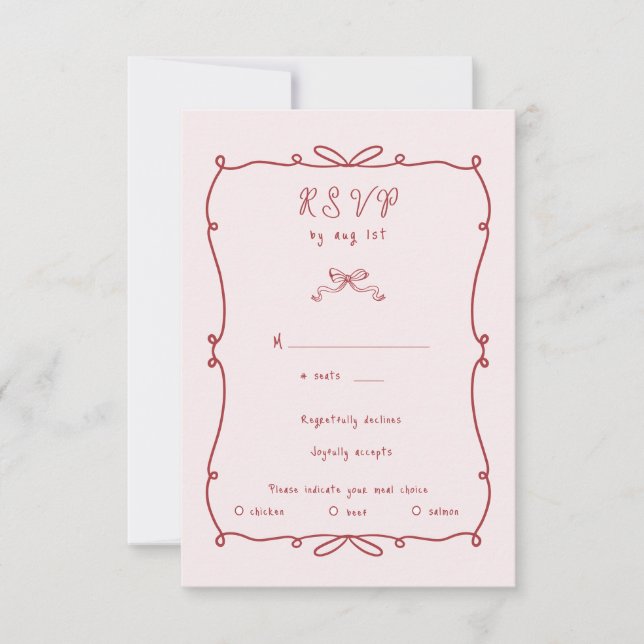 Whimsical Hand Drawn Bows RSVP Response Card (Front)