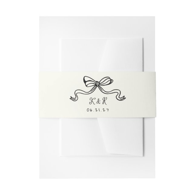 Whimsical hand Drawn Bows Wedding Belly Band Invitation Belly Band (Front Example)