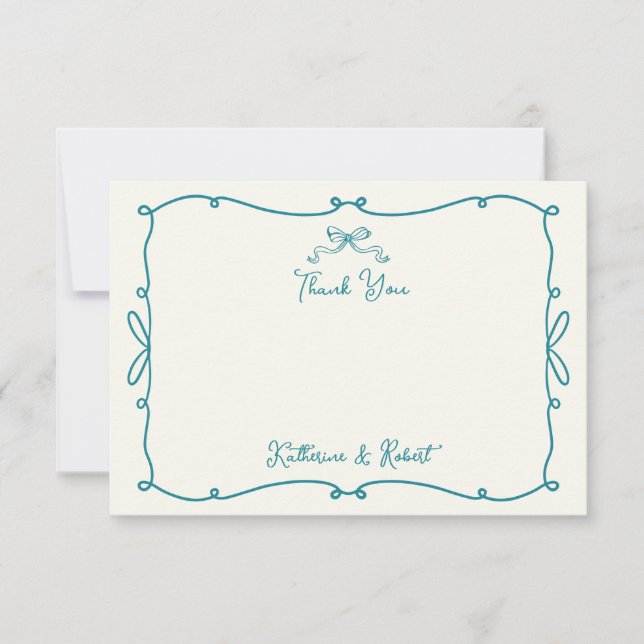 Whimsical Hand Drawn Bows Wedding Thank You Card (Front)