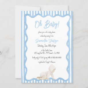 Whimsical Hand Drawn Boy Blue Baby Shower Invitation