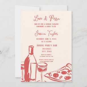 Whimsical Hand Drawn Bridal Brunch Love & Pizza Invitation