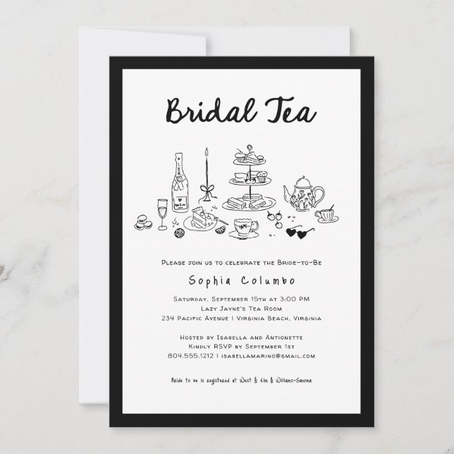 Whimsical Hand Drawn Bridal Shower Bridal Tea  Invitation (Front)