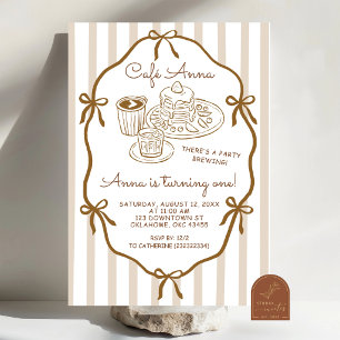 Whimsical Hand Drawn Café First Birthday Invitation