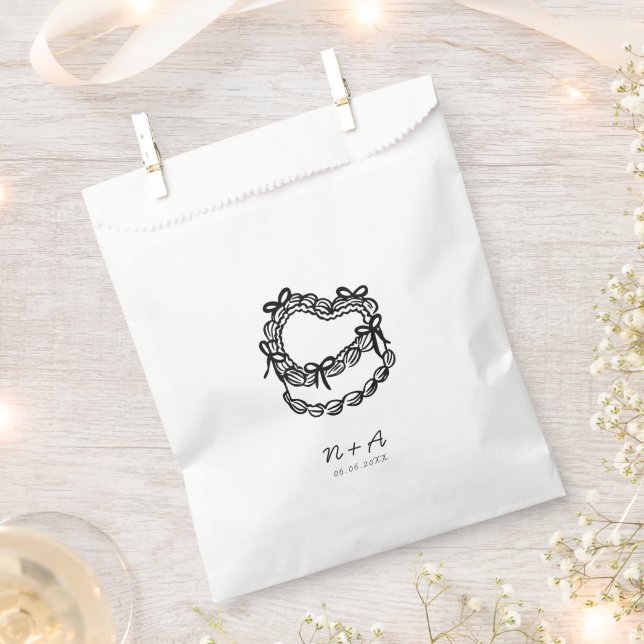 Whimsical Hand-Drawn Cake Wedding Favour Bags (Clipped)