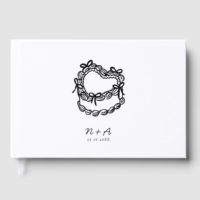 Whimsical Hand-Drawn Cake Wedding Guest Book (Front)