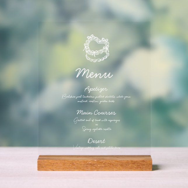 Whimsical Hand-Drawn Cake Wedding Menu Acrylic Sign (Neutral)