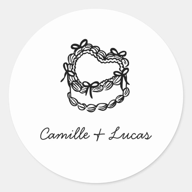 Whimsical Hand-Drawn Cake Wedding round sticker (Front)