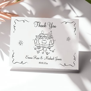 Whimsical Hand Drawn Car Wedding Thank You Card
