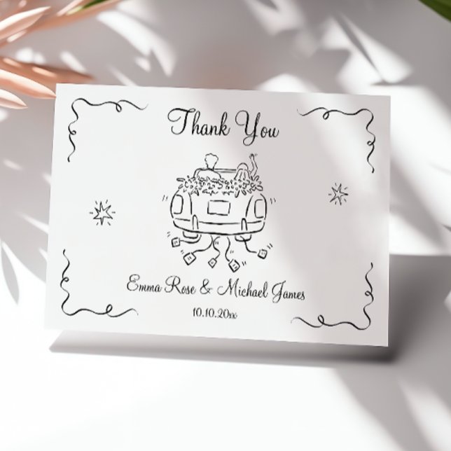 Whimsical Hand Drawn Car Wedding Thank You Card (Creator Uploaded)