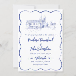 Whimsical Hand Drawn Castle Illustration Wedding Invitation