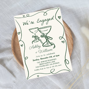 Whimsical Hand Drawn Champagne Engagement Party Invitation