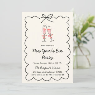 Whimsical Hand Drawn Champagne New Year Eve Party Invitation