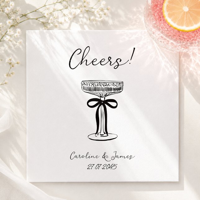 Whimsical Hand Drawn Champagne Toast with bow  Napkin (Creator Uploaded)