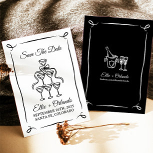 Whimsical Hand Drawn Champagne Tower Save The Date Invitation