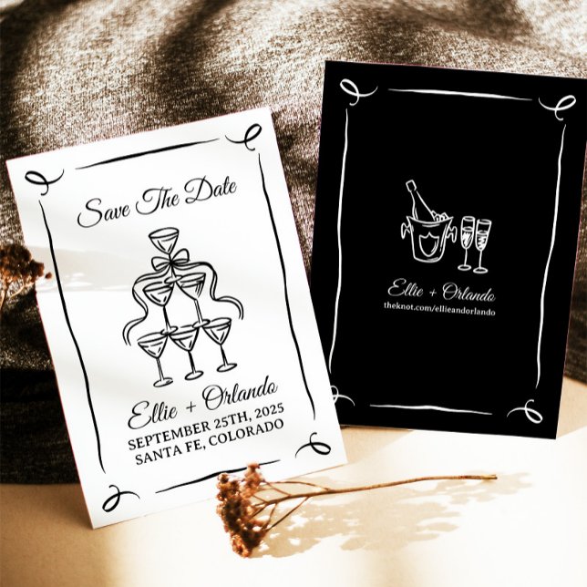 Whimsical Hand Drawn Champagne Tower Save The Date Invitation (Creator Uploaded)