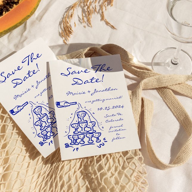 Whimsical Hand Drawn Champagne Tower Save The Date Invitation (Creator Uploaded)