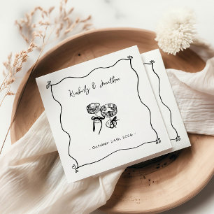 Whimsical Hand Drawn Champagne Wedding Napkin