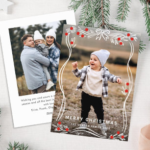 Whimsical Hand Drawn Christmas Bow Ribbon 2 Photo Holiday Card