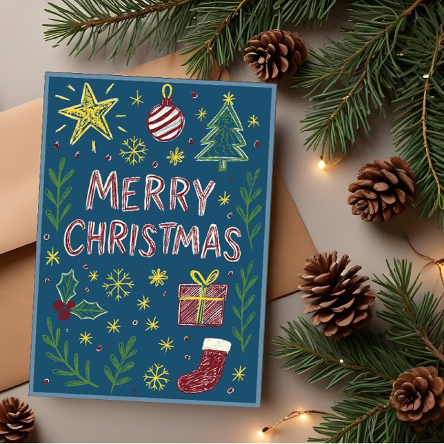 Whimsical Hand-Drawn Christmas Card in Blue (Creator Uploaded)