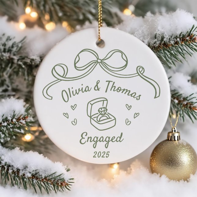 Whimsical Hand Drawn Christmas Engaged Ceramic Tree Decoration (Creator Uploaded)