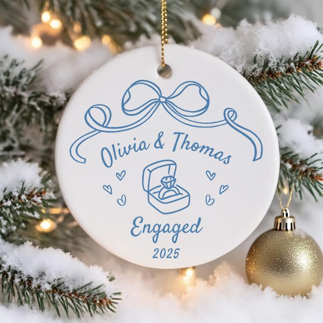 Whimsical Hand Drawn Christmas Engaged Ceramic Tree Decoration (Creator Uploaded)
